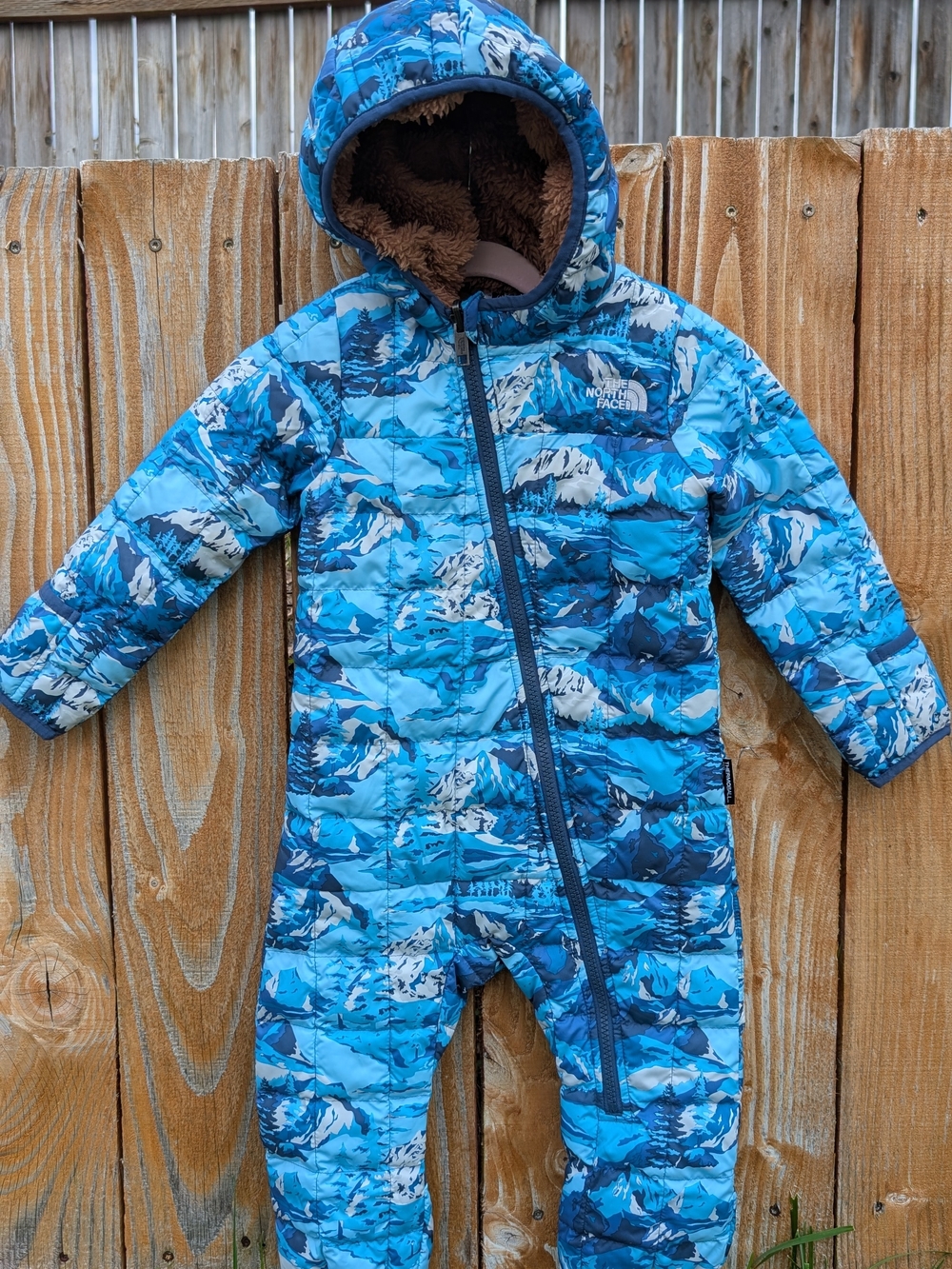 The North Face Blue Mountain-Print Insulated One-Piece Snowsuit